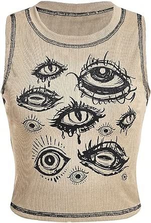 Slim Fit Crop Top, Sleeveless Tops Summer, Eye Print, Print Tank Top, Crop Tank Top, Cropped Tops, Grunge Goth, Swaggy Outfits, Sleeveless Crop Top