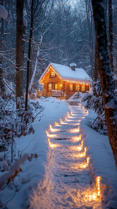 Embrace the magic of Christmas with this cozy cabin nestled in a snowy wonderland! ✨🏡 Twinkling lights line the path, inviting you to step into a serene holiday retreat. The warm glow against the crisp white snow creates a dreamy festive scene. ❄️🎄 #Christmas #cabin #winter #cozy #snow #holiday #lights #magic #peaceful #wonderland #festive #retreat #glow #serene Winter Log Cabin Aesthetic, Cozy Christmas Cabin, Snowy Wonderland, Cabin Winter, Christmas Lockscreen, Cozy Snow, Winter Lights, Christmas Cabin, Cabin Aesthetic