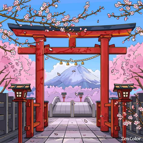 Japanese Festival Drawing Reference, Japan Drawing Ideas, Japan Temple Drawing, Japan Landscape Drawing, Japan City Drawing, Japan Aesthetic Drawing, Shrine Drawing, Japanese Temple Drawing, Japan Aesthetic Anime