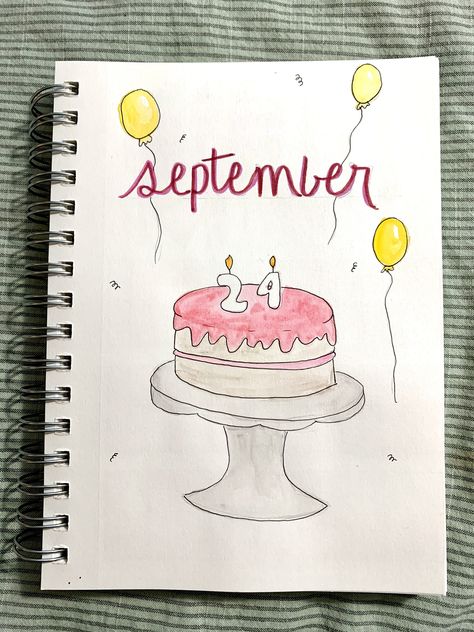 My Birthday Journal Ideas, Birthday Cover, Birthday Diary Ideas, Journaling September, Birthday Journal Page, September Journal Cover, September Birthday Ideas, September Journal, Birthday Journal