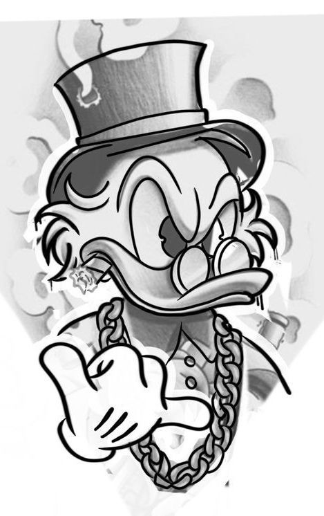 Dagobert Duck, Duck Tattoos, Sketch Style Tattoos, Graffiti Wildstyle, Money Tattoo, Chicano Style Tattoo, Bunny Tattoos, Cartoon Character Tattoos