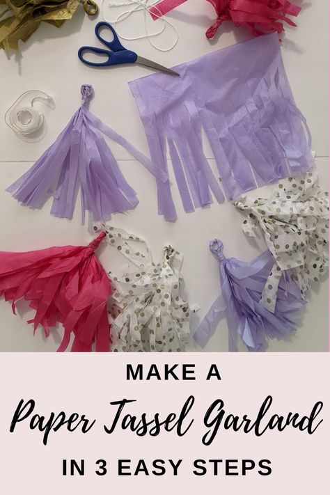 Tassel Garlands are so easy to make and are fun to decorate with. Check out this step-by-step tutorial on how to make a tissue paper tassel garland for your next party, baby shower, or wedding. High Chair Tassel Garland Diy, Table Cloth Tassel Garland, Tissue Paper Letters, Tassel Garland Diy, Tassel Garland Tutorial, How To Make Pinata, Paper Tassel Garland, Its Party Time, Tissue Tassel Garland