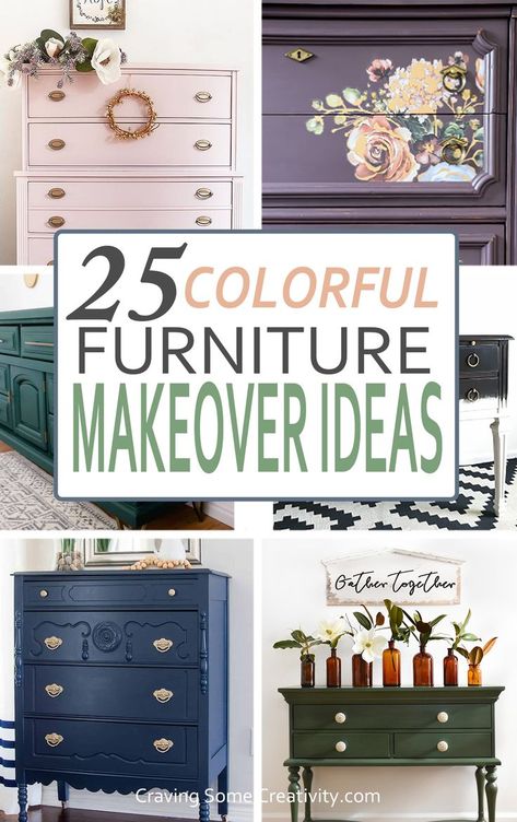 Collage of colorful painted furniture ideas. Blue Painted Furniture, Painting Old Furniture, Blending Techniques, Repainting Furniture, Furniture Makeover Ideas, Painted Bedroom Furniture, Painted Furniture Colors, Diy Furniture Makeover, How To Paint Furniture