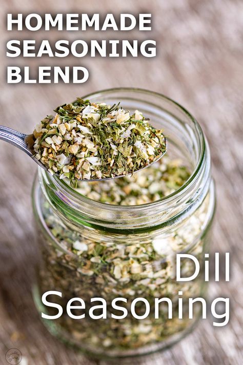 This Dill Seasoning Blend is a delightful mixture of various herbs that will enhance the flavor of your dishes. The mixture is made up of a few readily available herbs. You probably have them all in your pantry! Sprinkle this mix over a creamy potato salad, scrambled eggs, deviled eggs, popcorn, or fries. I mixed it into a sour cream for an easy dip. Mix it with olive oil for a chicken, fish, or veggie marinade. Meatballs Salad, Pizza Meatballs, Italian Seasoning Recipe, Homemade Italian Seasoning, Homemade Spice Mix, Homemade Seasoning, Seasoning Blends, Seasoning Recipe, Homemade Mixes