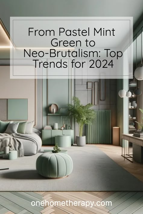 Dive into the world of interior design with our exclusive 'From Pastel Mint Green to Neo-Brutalism: Top Trends for 2024 – One Home Therapy' guide. We're exploring the freshest trends that will make your home stand out from the crowd. Ready to bring the future into your living space? Click to Learn More! Pastel Green Interior Design, Green Color Interior Design, Colorful Minimalism Interior, Pistachio Green Interior, Top Trends For 2024, Pastel Green Living Room, Living Room 2024 Trends, Pastel Green Interior, Wall Art Trends 2024