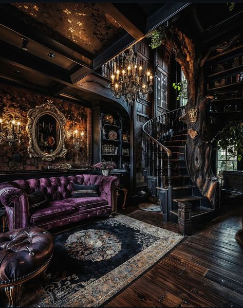 Goth Cabin, Gothic Interior, Dark Home Decor, Goth Home, Goth Home Decor, Dark Home, Gothic Home, Dream House Rooms, Fantasy House