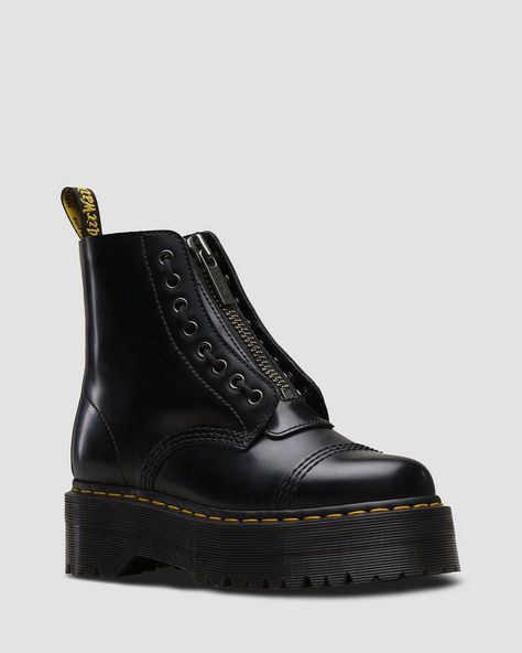 Sinclair Dr Martens, Dr Martens Sinclair, Dr Martens Store, Leather Platform Boots, Jungle Boots, Black Dr Martens, Platform Chelsea Boots, Black And White Shoes, Zipper Boots