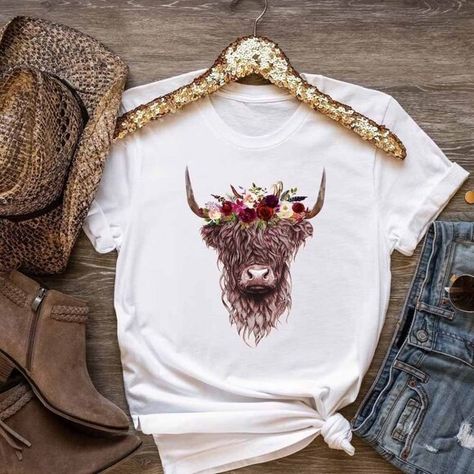 Highland Cow Shirt, Western Shirt, Country Shirt, Cow T-shirt, Farm Life Western Tumbler Ideas, Hiland Cow, Cow Shirts For Women, Western Stickers, Cow Shirts, Boho Cow Skull, Western Tumbler, Western Gifts, Western Aztec