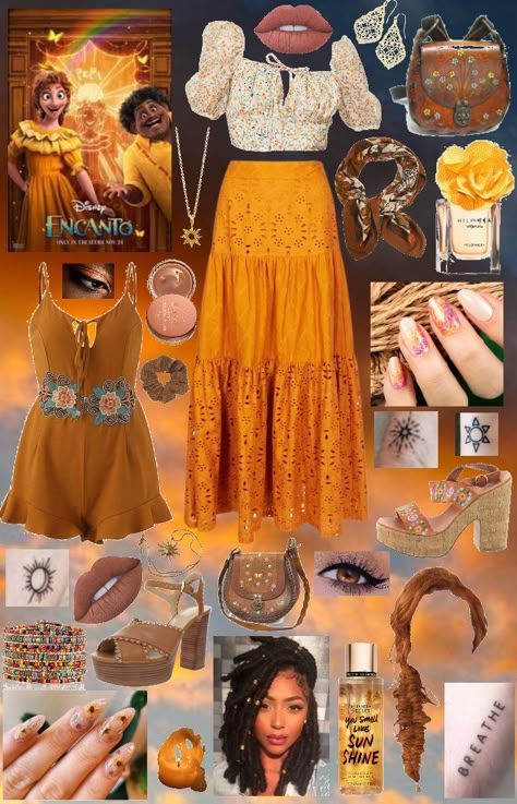 Encanto Party Outfit Ideas, Encanto Theme Party Outfit, Encanto Outfit Ideas, Encanto Inspired Outfits, Encanto Disneybound, Encanto Costumes, Felix Outfit, Pocahontas Outfit, Disneyworld Outfits