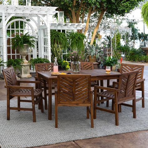 Chevron Outdoor Patio Dining Set Patio Furniture Dining Set, Outdoor Patio Dining, Modern Backyard, Wood Patio, Patio Dining Table, Classic Outdoor, Backyard Living, Outdoor Wood, Conversation Set Patio