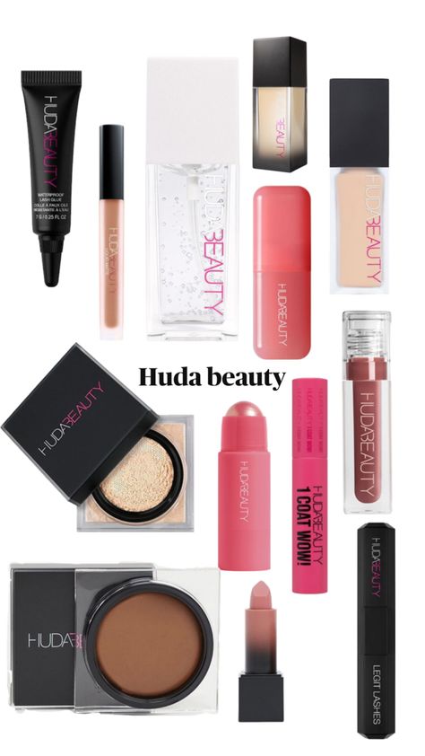 Huda beauty Glow Up List, Make Up Brand, Huda Beauty Makeup, Xmas Wishlist, Favorite Makeup Products, Makeup Wishlist, Favorite Makeup, Lash Glue, Makeup Items