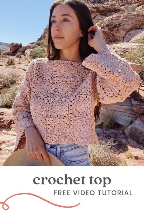 Square Sweater, Granny Square Sweater, Cropped Pullover, Knit Stitches, Crochet Sweaters, Crochet Cardigan Pattern, Crochet Instructions, Crochet Top Pattern, Sweater Crochet Pattern