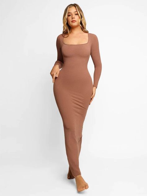 💝Shapewear Lounge Dresses Bodycon Bodysuit, Figure Dress, Hourglass Dress, Shapewear Dress, Modal Fabric, Slip Dresses, Lounge Dress, Versatile Dresses, Long Sleeve Maxi