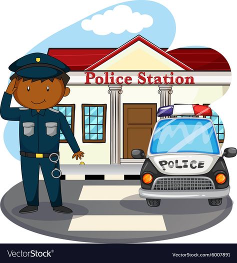 Picture Of Policeman, Police Station Illustration, Community Places Pictures, Police Station Drawing, Police Station Cartoon, Community Helpers Pictures, Police Pictures, Sequencing Activities Kindergarten, Police Poster