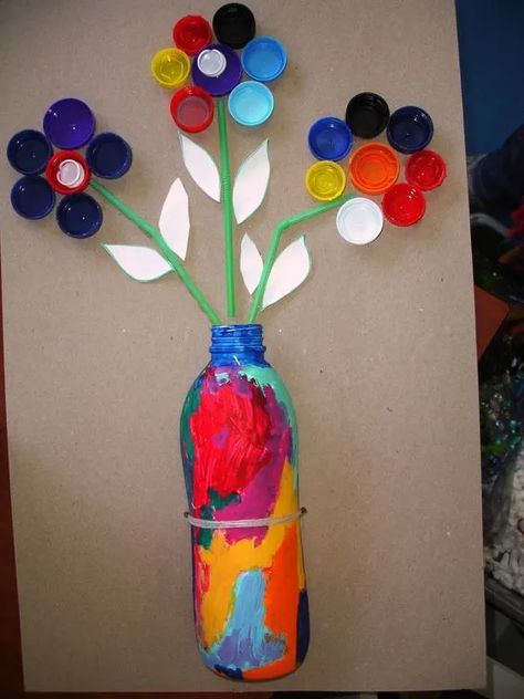 Waste Material Craft Ideas, Waste Material Craft, Water Bottle Crafts, Recycled Crafts Kids, Diy Summer Crafts, Recycled Art Projects, Earth Day Crafts, Waste Material, Bottle Cap Art