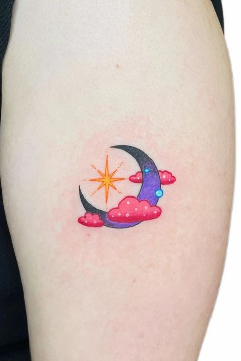 small tattoos Small Tattoos With Deep Meaning, Neon Tattoos, Tattoos With Deep Meaning, Girly Hand Tattoos, Blue Moon Tattoo, Small Colorful Tattoos, Neon Tattoo, Moon Phases Tattoo, Rainbow Tattoos