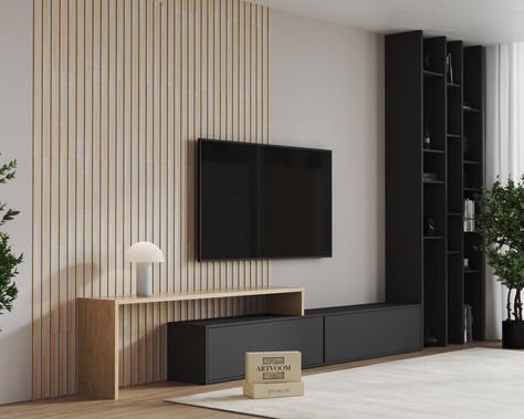 3D Wand holz lamellen Holzlatten Wandverkleidung holz - Etsy België Wall Unit Designs, Modern Tv Wall Units, Modern Tv Wall, Wall Tv Unit Design, Wood Slat Wall, Wooden Wall Panels, Wood Cladding, Interior Wall Decor, Tv Wall Design