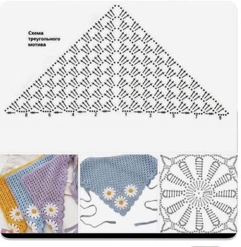 Crochet Bandana Diagram, Triangle Crochet Pattern, Crochet Bandana Pattern, Crocheted Bandana, Triangle En Crochet, Bandana Crochet, Crochet Hairband, Bandeau Au Crochet, Crochet Stitches Chart