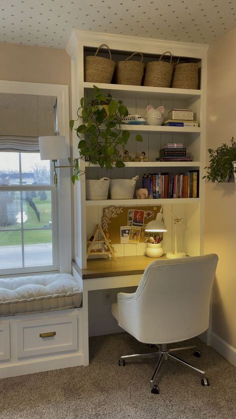 Custom French Style Window Seat … curated on LTK Built In Desk Below Window, Window Bench With Desk, Built In Desk With Window, Diy Built In Desk, Built In Desk And Shelves, Built In Window Seat, Library Rooms, Window Seat Design, Interesting Interiors