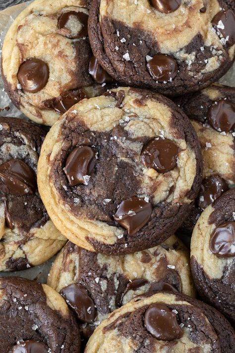 Marbled Brownie Chocolate Chip Cookies - Fresh Bean Bakery Fresh Bean Bakery, Brookies Recipe Cookie Brownies, Brookies Recipes, White Chocolate Filling, Brookies Recipe, Brown Butter Chocolate Chip Cookies, Chocolate Chip Brownies, Fudgy Brownie, Chocolate Filling