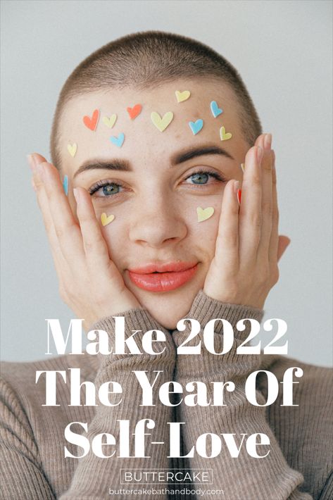 Image of young woman with shaved head, hands on the sides of her face with paper hearts in orange, yellow wand blue cover her face. Image says Make 2022 the year of self-love. Love Your Self Quotes, Your Self Quotes, What Is Self Love, Journal Prompts Self Love, How To Self Love, Self Love Journal Prompts, Love Journal Prompts, Self Love Aesthetic, Best Self Quotes