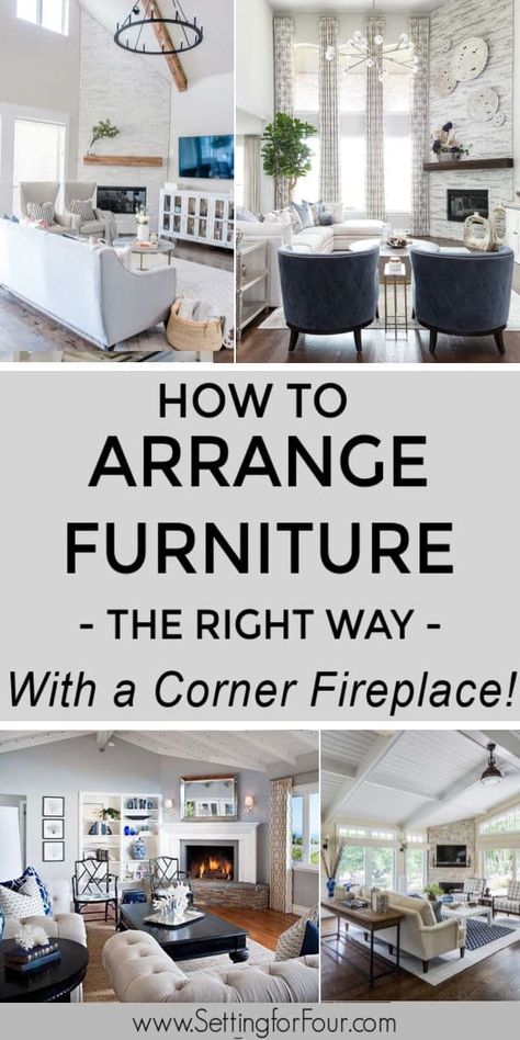 Fireplace Furniture Layout, Corner Fireplace Layout, Fireplace Furniture Arrangement, Corner Fireplace Furniture Arrangement, How To Arrange Furniture, Corner Fireplace Living Room, Arrange Furniture, Fireplaces Layout, Fireplace Furniture