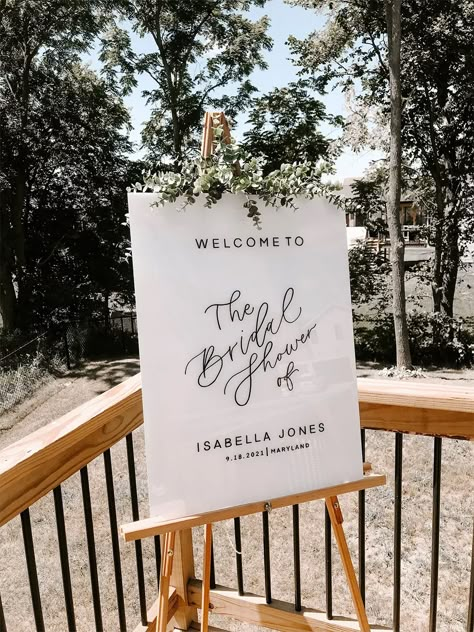 Painted Acrylic Sign, Welcome Bridal Shower Sign, Wedding Shower Signs, Acrylic Wedding Sign, Bridal Shower Inspo, White Bridal Shower, Bridal Shower Planning, Bridal Shower Sign, Bridal Shower Inspiration