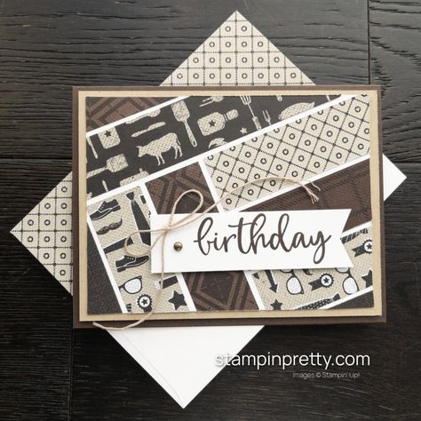 Be inspired!  Here are some of my favorite masculine card ideas (and more) from the past.  Click and scroll to view other Stampin' Pretty Masculine Card Ideas or view over 2000+ card and pr Man Cards Ideas, Stampin Up All Together Dsp, Stampin Up He's The Man Dsp, Stampin Up He’s The Man Dsp Cards, Masculine Diy Cards, Stampin Up 80th Birthday Cards For Men, Masculine Stampin Up Cards Male Birthday, Stampin Up Look Who's Turning, Stampin Up He's The Man Cards