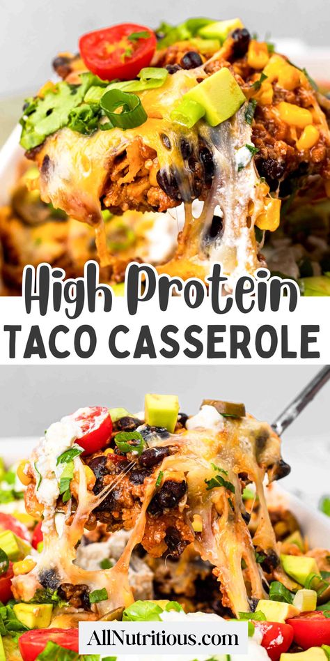 This delicious high protein casserole recipe for dinner is the perfect one-dish meal! It fits seamlessly into your high-protein meal plan. Enjoy this easy and satisfying low carb casserole that's sure to please the whole family! Taco Casserole Recipes Healthy, Casserole Recipes Protein, Easy Low Carb High Protein Dinner Recipes, Macros Recipes Dinner, High Carb Protein Meals, Easy Protein Meal Prep Ideas, Paleo Family Dinner Recipes, Healthy Taco Meal Prep, Healthy Dinner Recipes Low Carb High Protein Comfort Foods