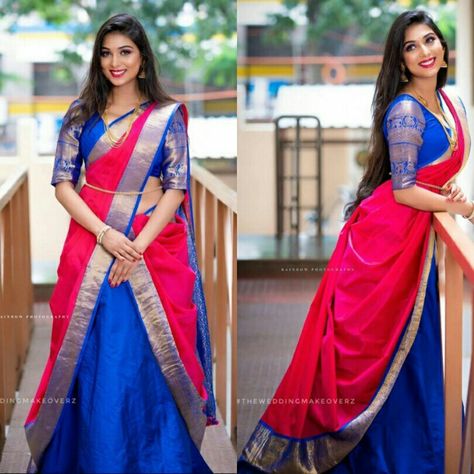 Double Saree Draping Styles, Cancan Saree Drape, Ghagra Saree, Saree Drape, Lehenga Style Saree, Lehenga Saree Design, Saree Wearing Styles, Half Saree Lehenga, Saree Draping Styles