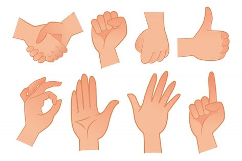 Hand gestures illustration set Free Vect... | Free Vector #Freepik #freevector #ok-hand #hand-set #hand-illustration #flat-hand Hand Gestures Illustration, Hand Gestures, Anime Hands, Marketing Facebook, Hand Drawing Reference, Boy Illustration, Hand Reference, Free Cartoons, Flat Vector