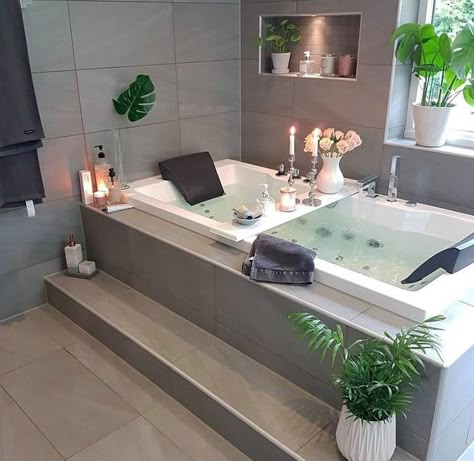 Spa Bathroom Design, Jacuzzi Room, Luxury Spa Bathroom, Bathroom Design Luxury, Bathroom Spa, Small Bathroom Design, Dream Bathroom, Bath Tub, Bathroom Styling