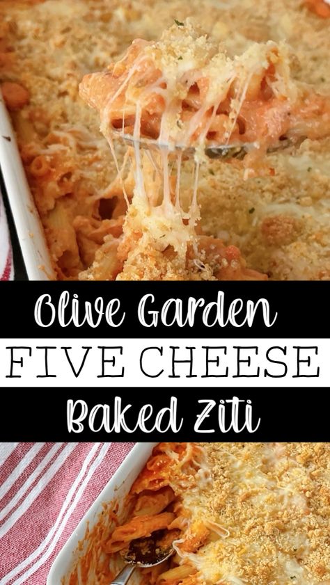 Indulge in the delicious flavors of Olive Garden's Five Cheese Baked Ziti al Forno with this easy copycat recipe! Perfect for weeknight dinners or special occasions. Dump And Bake Olive Garden 5 Cheese Ziti, Copycat Olive Garden Baked Ziti, Baked Ziti Olive Garden Recipe, Copycat Olive Garden 5 Cheese Baked Ziti, Five Cheese Baked Ziti, Dutch Oven Baked Ziti, Ziti Al Forno Olive Garden, Baked Ziti With Provolone Cheese, Three Cheese Baked Ziti