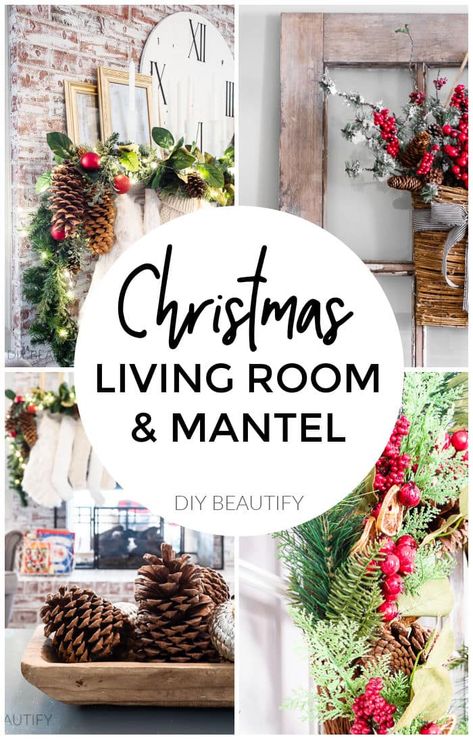 Red, white and gold Christmas mantel and living room plus tips for adding a full and lush holiday garland to your mantel for under $35! Red And Gold Christmas Decor Living Room, Mantle Greenery, Farmhouse Christmas Living Room, White And Gold Christmas, Lush Christmas, Diy Mantel, White Mantel, Glitter Ornaments Diy, Christmas Living Room Decor