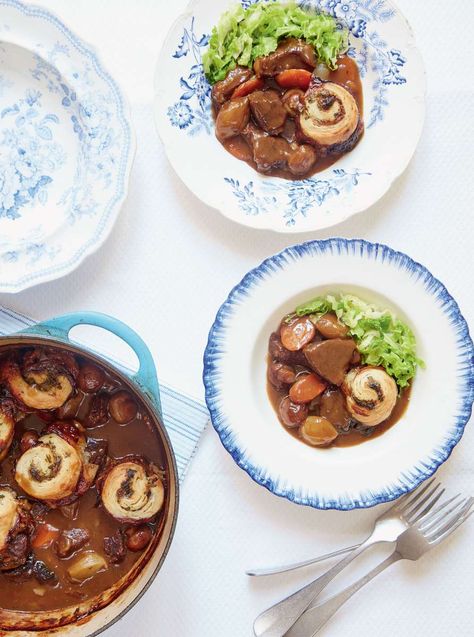 Beef and Ale Stew with Horseradish Spiral Dumplings - The Happy Foodie Marry Berry Recipes, Mary Berry Recipes Baking, Beef And Ale Stew, Mary Berry Cooks, Caramelised Onion Chutney, Horseradish Recipes, Buttered Cabbage, Mary Berry Recipes, Mary Berry Recipe