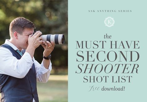 The Must Have Second Shooter Shot List FREE Download by Katelyn James Photography Photographer Gift Ideas, Wedding Day Poses, Wedding Photography List, Wow Wedding, Photography List, Wedding Photography Checklist, Wedding Shot List, Katelyn James, Wedding Day Tips