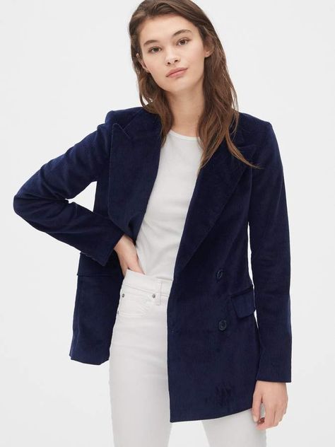 Gap Double-Breasted Corduroy Blazer Corduroy Blazer Outfit, Work Clothes Business Casual, Clothes Business, Blazer Outfits For Women, Couple Style, Weekend Outfits, Blue Corduroy, Blazer Outfit, Corduroy Blazer