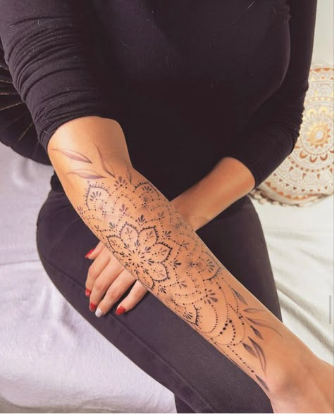 Mandala Faded Tattoo, Mandala Sleeve Tattoo Women, Fine Line Mandala, Boho Tattoo Ideas Sleeve, Mandala Tattoo Sleeve Women, Line Mandala, Mandala Arm Tattoo, Mandala Arm Tattoos, Dotwork Tattoo Mandala