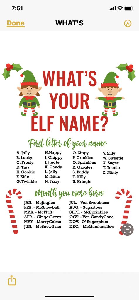 Elf Movie Night, Good Elf Names, Elf Movie Party, Christmas Elf Names, Whats Your Elf Name, Elf Party, Elf Names, Grinch Christmas Party, Fun Christmas Party Games