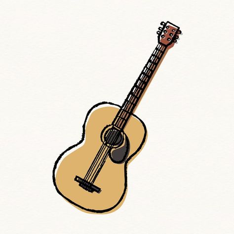 Guitar Illustration Drawing, Guitar Art Drawing, Wood Moodboard, Guitar Draw, Doodle Objects, Guitar Doodle, Drawing Guitar, Guitar Cartoon, Spotify Canvas