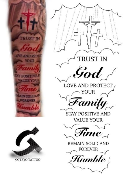 Control What You Can Control Tattoo, Sleeve Tattoos For Guys Stencil, Family Over Everything Tattoo Men, Tattoo Half Sleeves Men, Gods Timing Tattoo Ideas, Family Tattoo Ideas For Men Arm, Family Tattoos For Men Forearm, Forearm Tattoo Men Sleeve Stencil, Tattoo Praying Hands