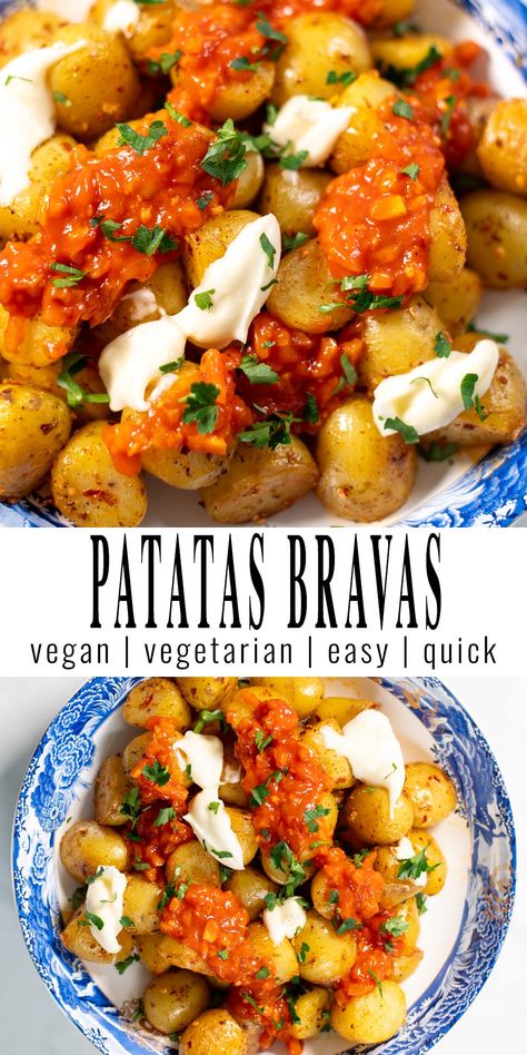 Bravas Sauce, Vegan Casseroles, Easy Mediterranean Recipes, Tapas Food, Vegan Casserole, Vegan Party Food, Tapas Recipes, Eating Vegan, Light Meals