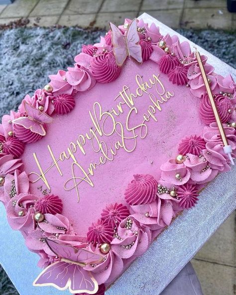 Sheet Cake For Women Birthday, Birthdays Cakes For Women, 4 Kg Cake Design, Cute Pink Cake Ideas, Pretty Sheet Cakes For Women, Barbie Cake For Women, Pretty Pink Cakes Girly, Women’s Birthday Cake Ideas, Girly Sheet Cake