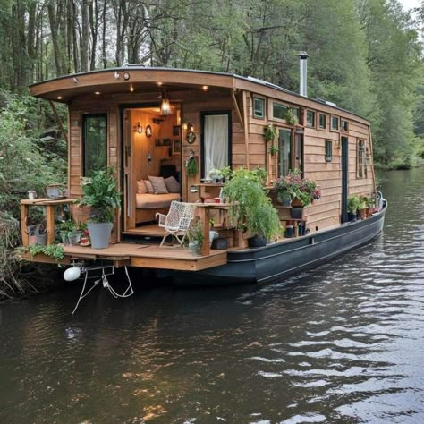 Houseboat Decor, Shanty Boat, Boat House Interior, Houseboat Living, House Boats, Boat Interior, Canal Boat, Tiny House Movement, Floating House