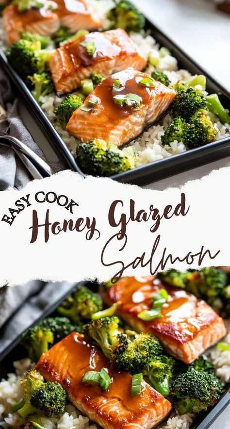 Sheet Pan Baked Honey Glazed Salmon with Broccoli is a hassle-free yet elegant meal that’s perfect for weeknight dinners or casual gatherings. The combination of tender salmon coated in a sweet honey glaze, alongside crispy roasted broccoli, creates a nutritious dish bursting with flavor. With minimal prep and cleanup, this recipe is a lifesaver for busy schedules. One Pan Salmon And Broccoli, Broccoli And Salmon Recipes, Salmon And Broccoli Sheet Pan, Oven Roasted Salmon Sheet Pan, Salmon Sheet Pan Dinner Healthy, Salmon And Broccoli Recipes, Baked Honey Glazed Salmon, Glazed Salmon Recipes, Salmon With Broccoli