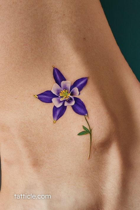 Columbine Tattoo Meaning: Inspiring Ideas and Symbolism You Won't Believe - Tatticle Bitterroot Flower Tattoo, Belladonna Tattoo, Columbine Tattoo, Columbine Flower Tattoo, Edelweiss Tattoo, Purple Columbine, Plumeria Tattoo, Believe Tattoos, Penguin Tattoo