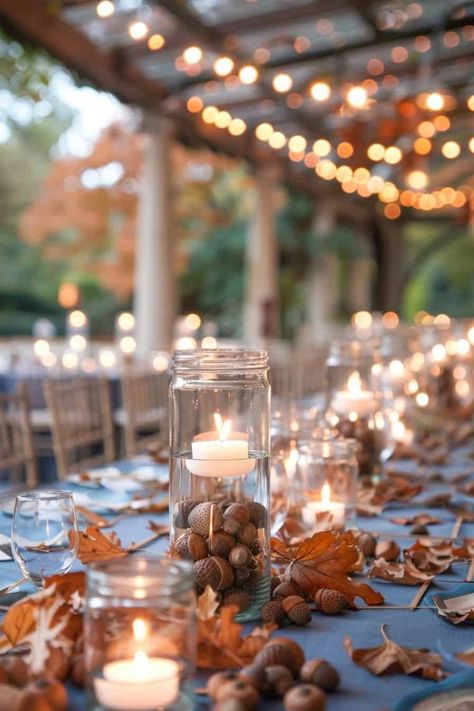 Simple Fall Centerpieces For Wedding, Wedding Decorations With Pumpkins, Pumpkins Wedding Decor, Pumpkin Fall Wedding Decor, Simple Autumn Wedding Centerpieces, Simple Fall Centerpieces For Table Wedding, Fall Wedding Decor Table, Simple Rustic Fall Wedding, Fall Wedding With Blue Accents