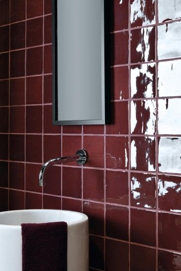 Zellige Burgundy Ceramic Wall Tile 130x130mm | N&C Tiles and Bathrooms Maroon Bathroom, Burgundy Bathroom, Guest Wc, Burgundy Walls, Bathroom Ventilation, Straight Baths, Wet Room Shower, Zellige Tiles, Bathroom Installation