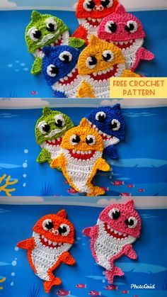 My kids absolutely in love with Baby Shark song. So I need to make the Baby Shark Family for them. #daddyshark #freecrochetpattern #shark #babyshark #applique #mamashark #crochetpattern Crochet Shark, Baby Shark Song, Crochet Whale, Crochet Applique Patterns Free, Shark Family, Crochet Appliques, Crochet Abbreviations, Haken Baby, Crochet Applique