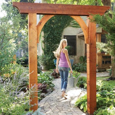 Build A Garden Arch...    This classic garden arch has just six parts and can be built in less than a day. Create a gateway, frame a walkway in a hedge, or make it part of a trellis or pergola. Gazebos Ideas, Diy Garden Arch, Arch Garden, Garden Archway, Arbor Wedding, Arbors Trellis, Gate Ideas, Hills Wedding, Outdoor Pavilion